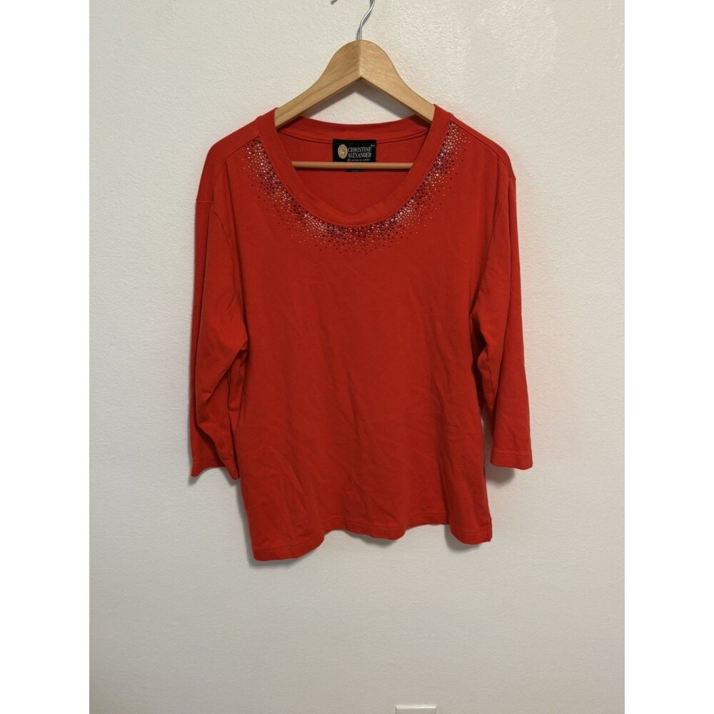 Christine Alexander Red Rhinestone Embellished Blouses Y2K Vintage Style Size XL - Picture 12 of 16